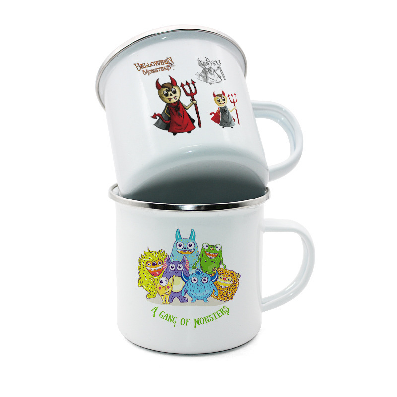 Ready to Ship 11oz Enamel Mugs Sublimation Blanks Coffee Mug With Silver Rim for Heat Press Printing