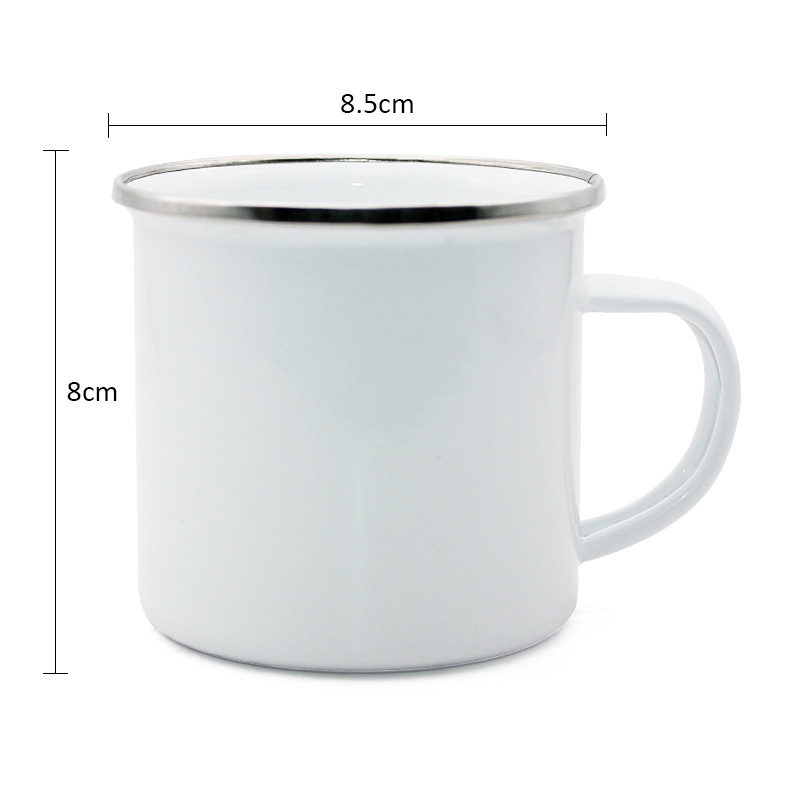 Ready to Ship 11oz Enamel Mugs Sublimation Blanks Coffee Mug With Silver Rim for Heat Press Printing