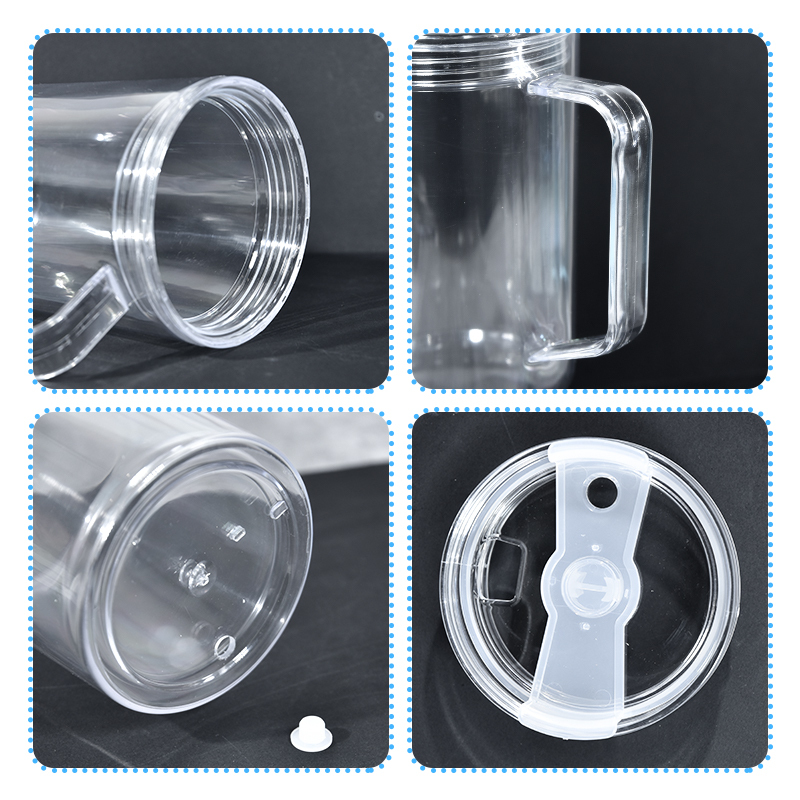 In Stock 40oz Double Wall Unbreakable Reusable Transparent Pre-drilled Hole Plastic Tumbler Mug with Handle and Straw Lid