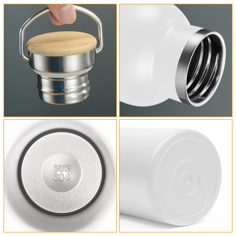 Customized Stainless Steel Water Bottle 600ml Sublimation Double Wall Vacuum Insulated 20oz Wide Mouth Bamboo Lid Sports Bottle