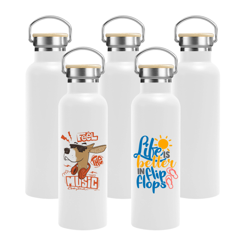 Customized Stainless Steel Water Bottle 600ml Sublimation Double Wall Vacuum Insulated 20oz Wide Mouth Bamboo Lid Sports Bottle