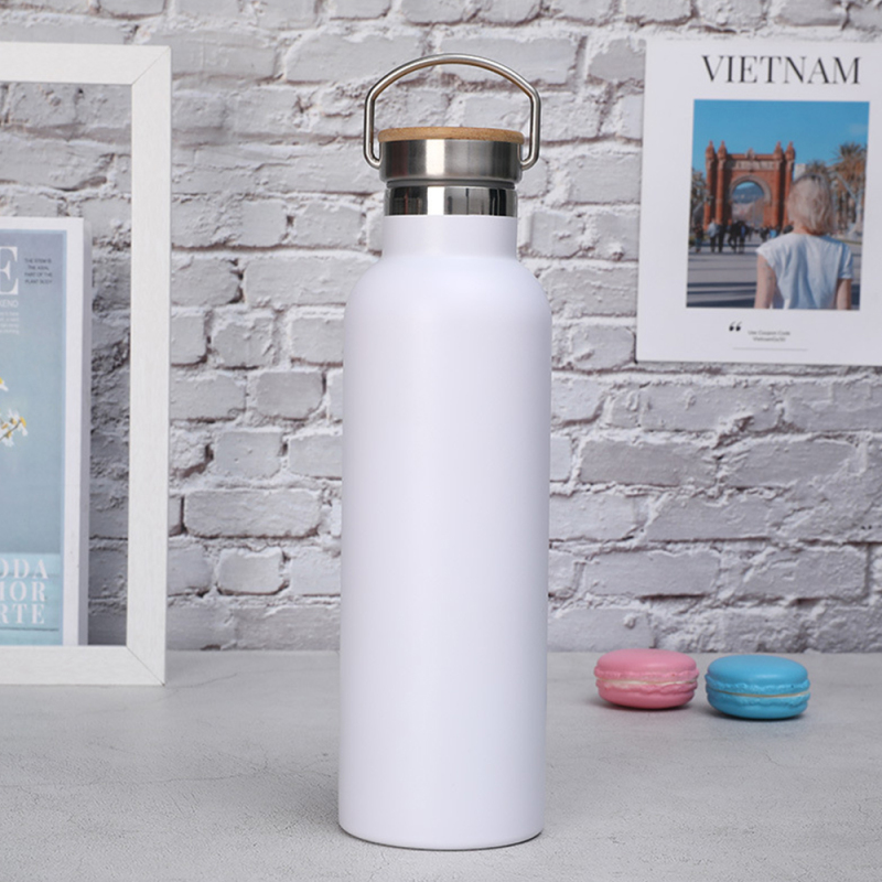 Customized Stainless Steel Water Bottle 600ml Sublimation Double Wall Vacuum Insulated 20oz Wide Mouth Bamboo Lid Sports Bottle
