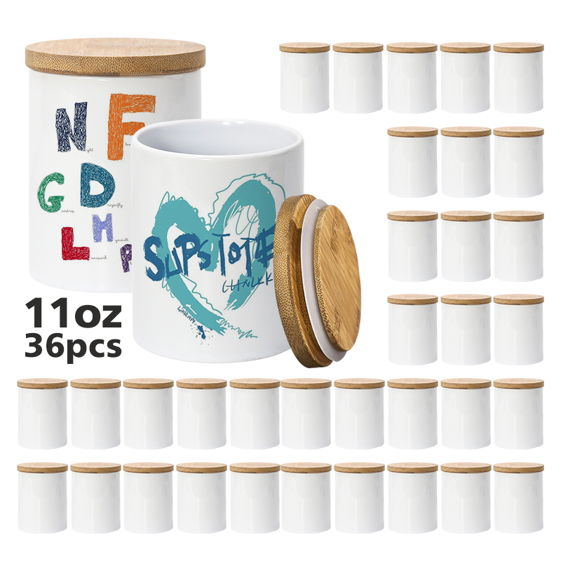 11oz Sublimation Candle Jar Ceramic Holders with Bamboo Lids Sublimation Candle Container RTS US Warehouse in Stock 36pcs/ctn