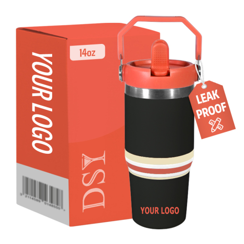 Wholesale 14 oz Travel Insulated Hot and Cold Drinks 14oz Powder Coated Double Wall Coffee Tumbler Mugs with Straw Handle