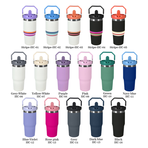 Wholesale 14 oz Travel Insulated Hot and Cold Drinks 14oz Powder Coated Double Wall Coffee Tumbler Mugs with Straw Handle
