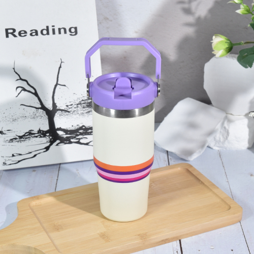 Wholesale 14 oz Travel Insulated Hot and Cold Drinks 14oz Powder Coated Double Wall Coffee Tumbler Mugs with Straw Handle