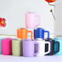 Custom Logo Double Wall Stainless Steel Vacuum Coffee Mug with Handle and Thread Flip Lid Eco-Friendly Portable 15oz