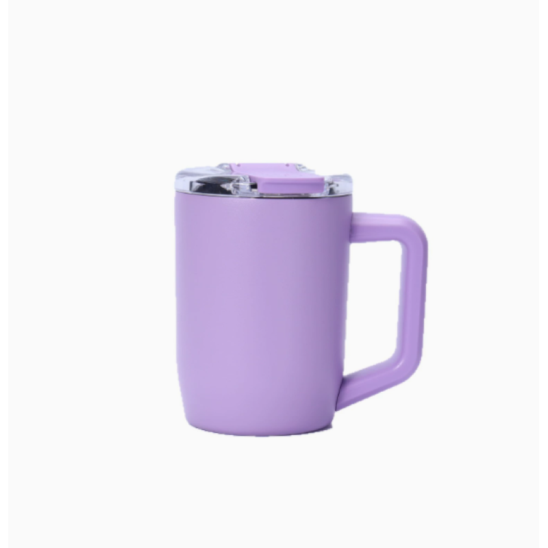 Custom Logo Double Wall Stainless Steel Vacuum Coffee Mug with Handle and Thread Flip Lid Eco-Friendly Portable 15oz