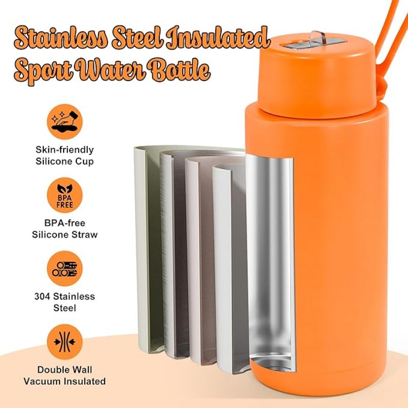 Custom Large Capacity 34oz Water Bottle Double Wall Vacuum Insulated Stainless Steel Tumbler Sports Cup With Flip up Screw Lid