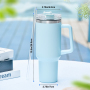 Custom Logo 40oz Cup Double Wall Vacuum Stainless Steel 40oz Coffee Outdoor Tumbler Travel Mug With Handle and Straw