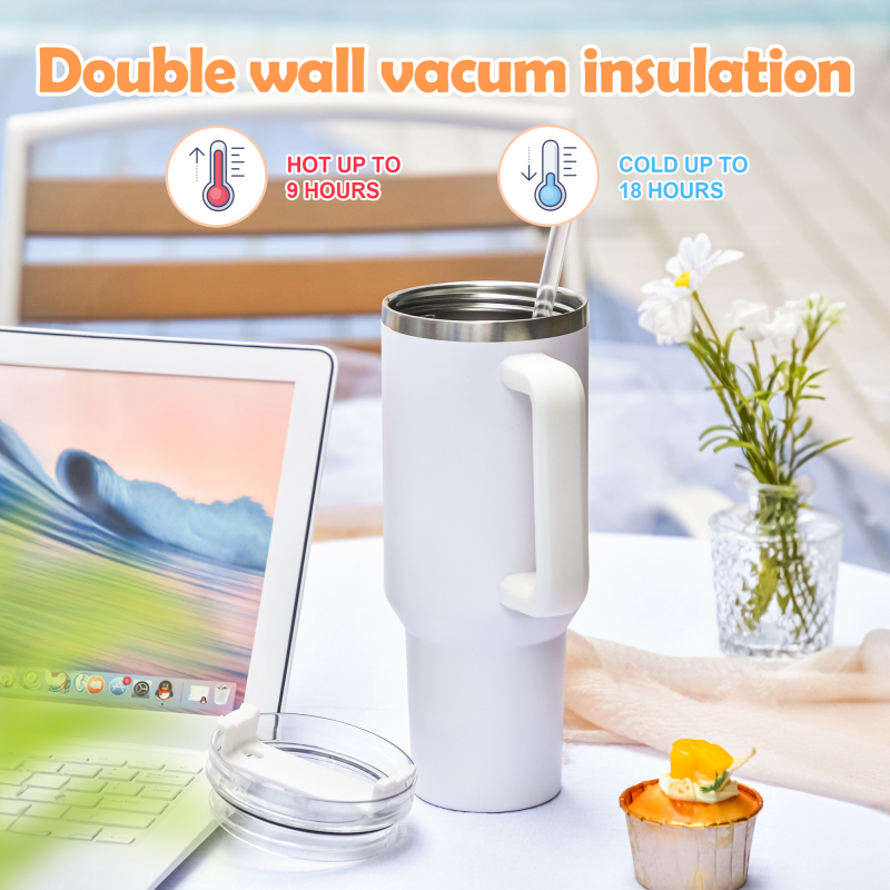 Custom Logo 40oz Cup Double Wall Vacuum Stainless Steel 40oz Coffee Outdoor Tumbler Travel Mug With Handle and Straw