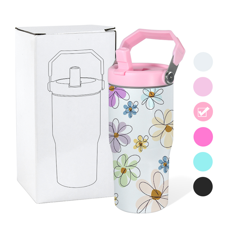 China Warehouse in Stock Sublimation Handle Tumbler 20 oz Flip Straw Handle Lid Kids Sports Water Bottle 20oz Ounce Tumbler Cups