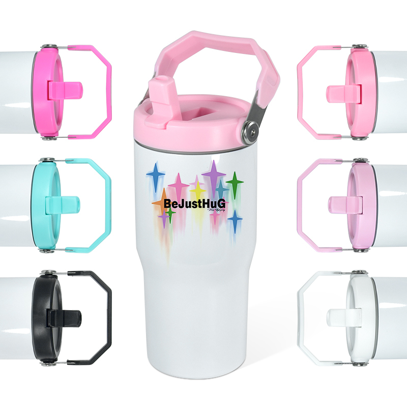 China Warehouse in Stock Sublimation Handle Tumbler 20 oz Flip Straw Handle Lid Kids Sports Water Bottle 20oz Ounce Tumbler Cups