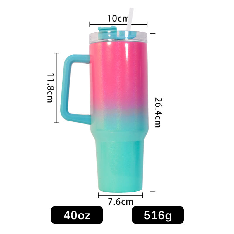 China Warehouse Stocked Sublimation Gradient Colors 40oz Vacuum Insulated Travel Mug with Handle