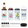 Factory 16oz Can Cooler 4 in 1 Sublimation Blanks Cooler Glossy Stainless Steel Cup Can with Two Lids Metal Straw Rubber Bottom