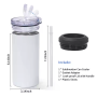 Factory 16oz Can Cooler 4 in 1 Sublimation Blanks Cooler Glossy Stainless Steel Cup Can with Two Lids Metal Straw Rubber Bottom