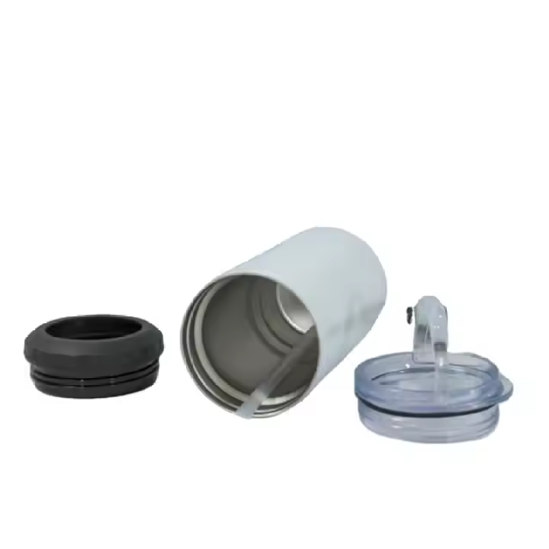 Factory 16oz Can Cooler 4 in 1 Sublimation Blanks Cooler Glossy Stainless Steel Cup Can with Two Lids Metal Straw Rubber Bottom