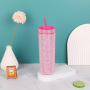 Custom 16oz Double Wall Plastic Tumbler Straight Shiny Diamond 500ml BPA Free Rhinestone Water Bottle Cup with Lid Straw