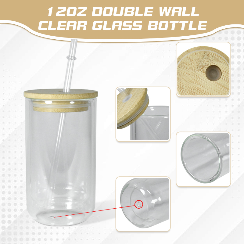 14oz Double Wall Egg Shape Glass Can New Snow Globe Cup Double Wall Wine Glass Tumbler With Bamboo Lid