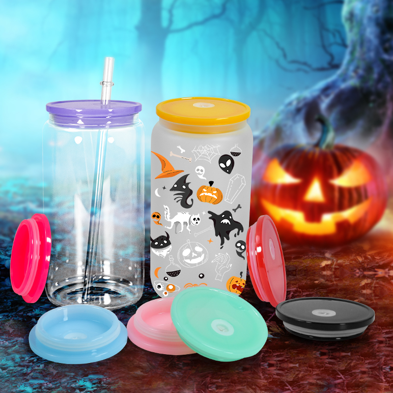 RTS US 40pcs/ctn Colored Replacement Plastic Lids for 16oz Glass clear Frosted Cups Glass Can Tumbler Mugs Flask