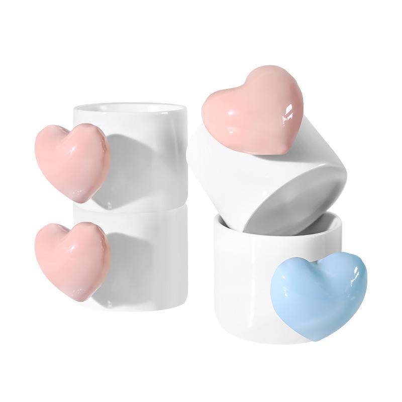 DSY Sublimation Cute love Handle Ceramic Cup Ins High Value Mug Gift Creative Home Coffee Cup