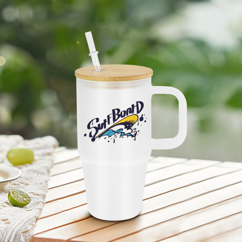 Free Shipping RTS USA Warehouse 25PCS/CTN 20oz Glass Cup Sublimation Frosted Glass Tumbler Mugs with Handle and Bamboo Lid