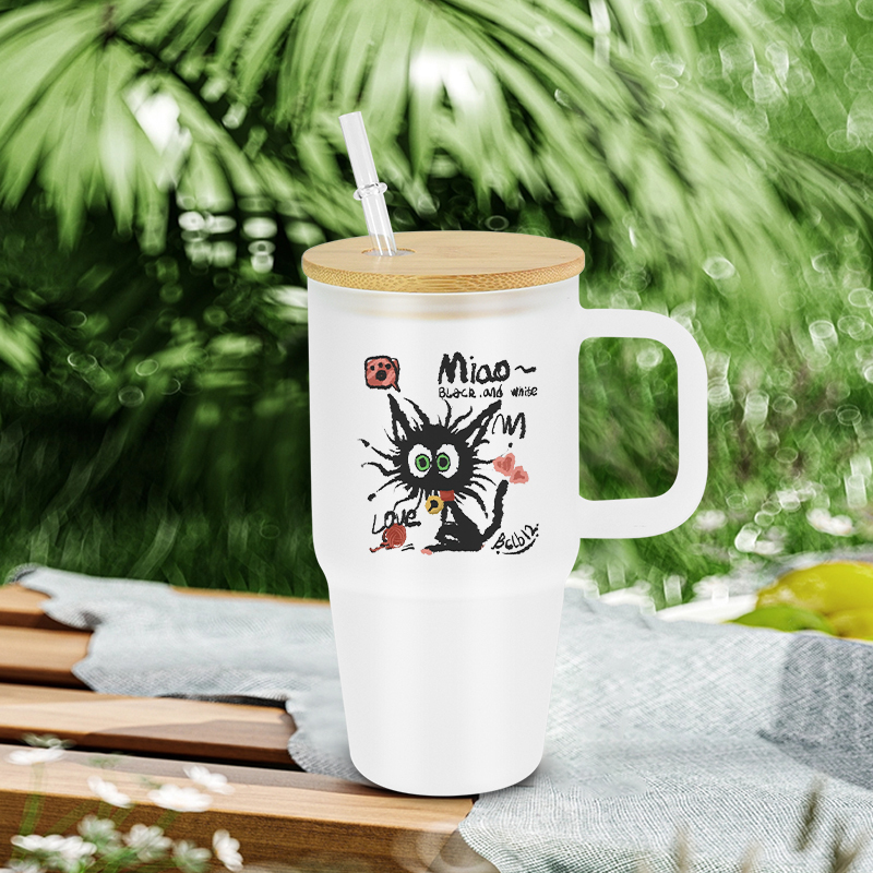 Free Shipping RTS USA Warehouse 25PCS/CTN 20oz Glass Cup Sublimation Frosted Glass Tumbler Mugs with Handle and Bamboo Lid