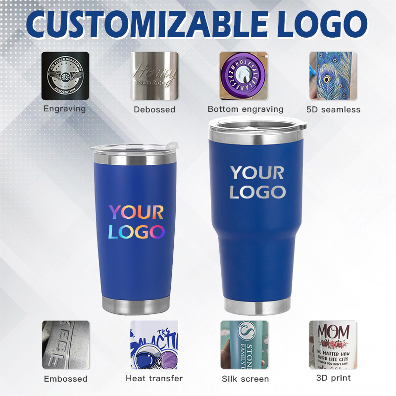 Custom Double Walled 20oz 30oz Powder Coated Insulated Car Cup Stainless Steel Stackable Tumbler Travel Coffee Mug with Lid