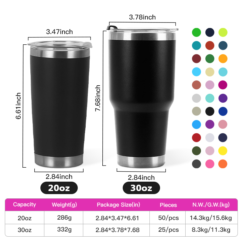 Custom Double Walled 20oz 30oz Powder Coated Insulated Car Cup Stainless Steel Stackable Tumbler Travel Coffee Mug with Lid