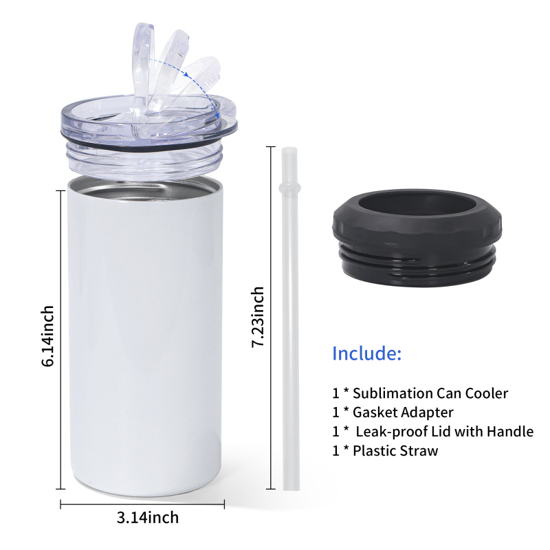 Free Shipping USA Warehouse 25pcs/ctn 16oz Sublimation 4 in 1 Can Cooler Stainless Steel with Plastic Lid for Drinking