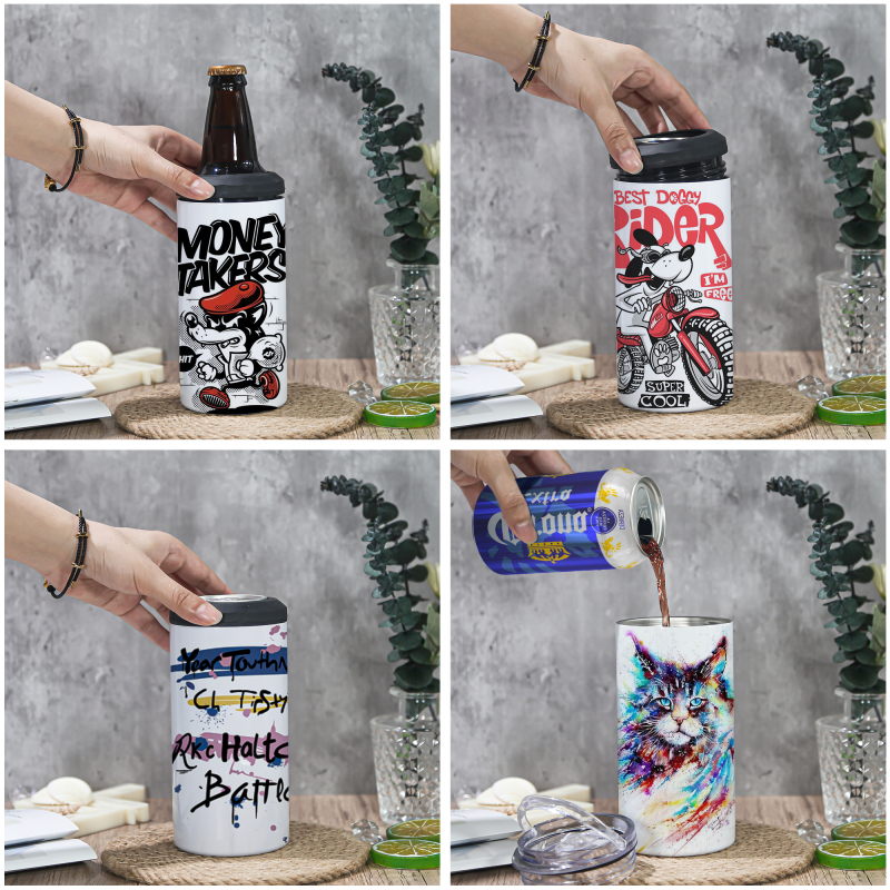 Free Shipping USA Warehouse 25pcs/ctn 16oz Sublimation 4 in 1 Can Cooler Stainless Steel with Plastic Lid for Drinking
