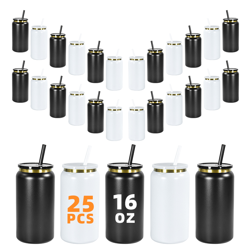 Metal Stainless Steel 16oz Can Cup Gold Underneath Plated 16oz Stainless Steel Tumbler Can Laser Printing
