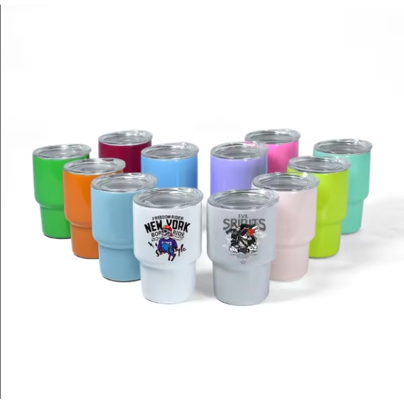 USA RTS Mini 3oz TUMBLER SHOT GLASS Assorted Color Sublimation Double Wall Stainless Steel Wine Cup with Metal Straw 48pcs/ctn
