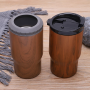 Custom 420ml Wood Design Can Cooler 14oz Beer Thermal Cup Insulated Stainless Steel Water Bottles Can Koozies with Plastic Lid