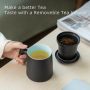 Customized Logo High Quality 12oz Ceramic Tea Cup Infuser Lid for Loose Leaf Tea Steeper Mug Fine Strainers Wood Handle Gift
