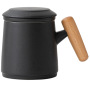 Customized Logo High Quality 12oz Ceramic Tea Cup Infuser Lid for Loose Leaf Tea Steeper Mug Fine Strainers Wood Handle Gift