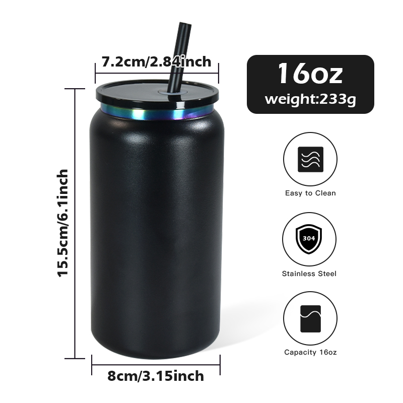 Custom 16oz Stainless Steel Can Metal Cup Rainbow Underneath Plated 16oz Stainless Steel Tumbler Can Laser Printing