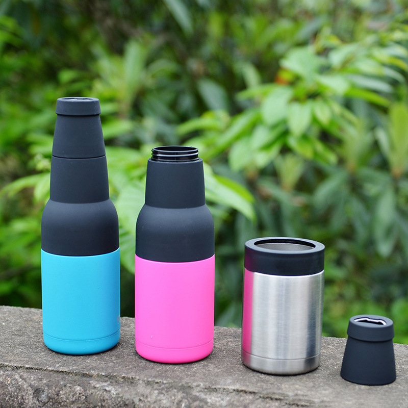 3 in 1 Cola Cooler Can 12oz Bottle Holder Double Wall Stainless Steel Insulated Beer Can Cooler With 2 Lids with Bottle Opener