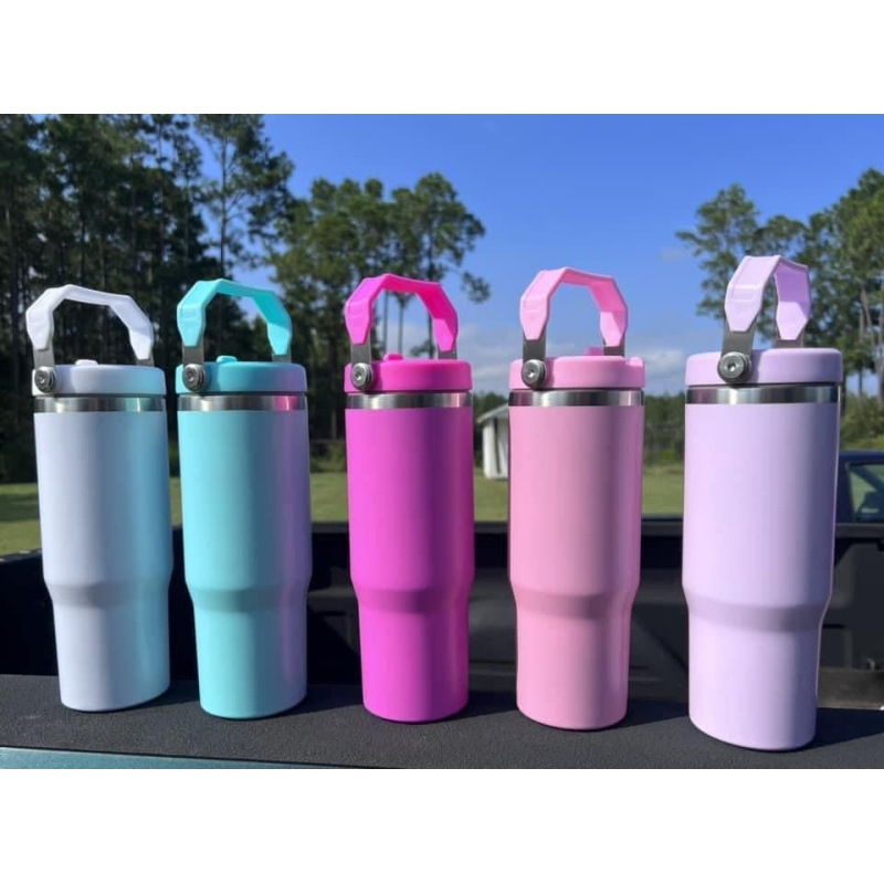 New 30oz 20oz Sublimation Double Wall 304 Stainless Steel Vacuum Flip Top Car Tumbler Kids Mugs With Colorful Handle Cover