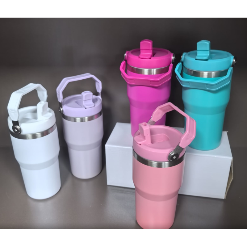New 30oz 20oz Sublimation Double Wall 304 Stainless Steel Vacuum Flip Top Car Tumbler Kids Mugs With Colorful Handle Cover