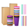 Custom logo 24oz Single Wall Plastic Cup with Plastic Straw and Lid for Party Cold Drinking
