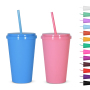 Custom logo 24oz Single Wall Plastic Cup with Plastic Straw and Lid for Party Cold Drinking