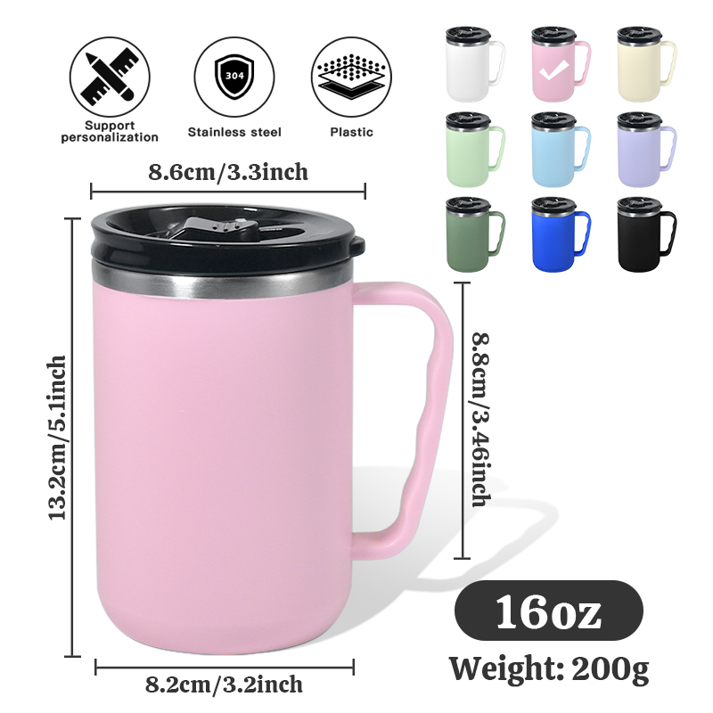Custom LOGO Stainless-Steel Inner/Plastic Outer 16oz Tumbler With Straw & Handle Coffee Mug