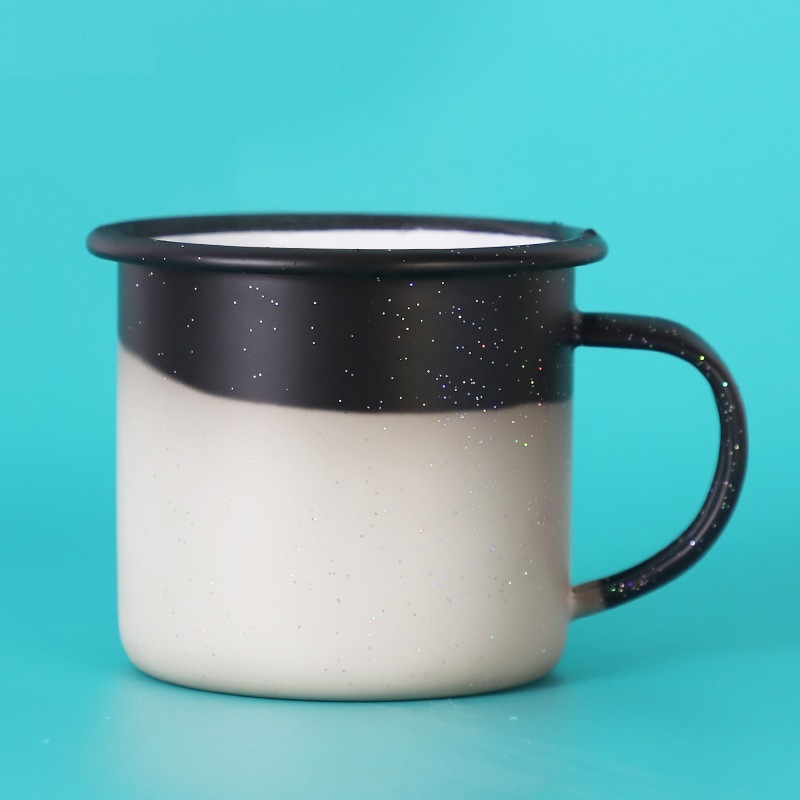 Custom Logo Enamel Coffee Mug 350ml Christmas Gift 11oz Sublimation Black Cup Color Changing Glitter Sky Magic Enamel Coffee Mug