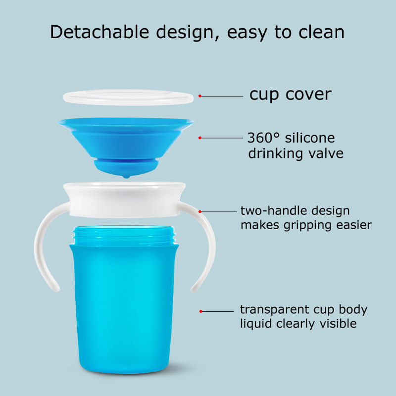 Custom Logo 220ml 360° Magic Cup Silicone Toddler Sippy Cup Children's Drinking Learning Cup Leak-Proof Training Cup for Babies