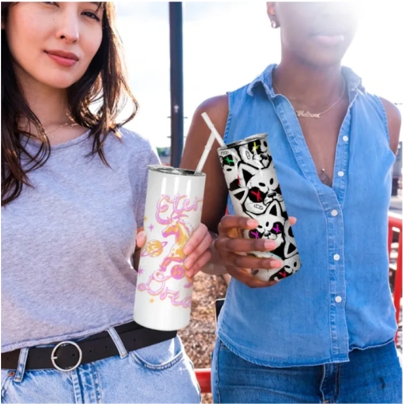 RTS USA Warehouse Stocked 500pcs Bulk 20oz Glossy Round Bottom Sublimation Blank Skinny Straight Tumbler with Plastic Straw