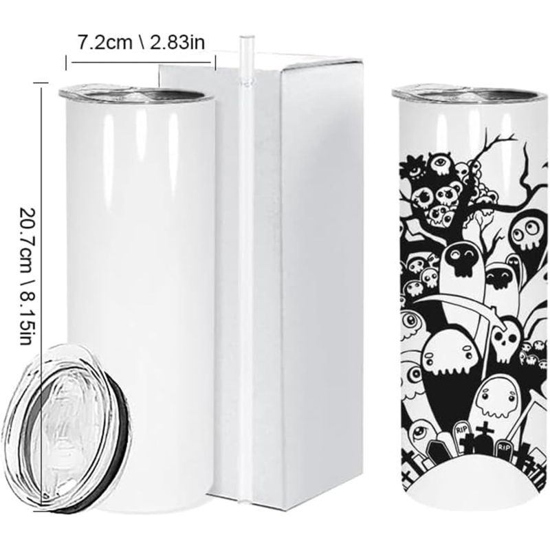 RTS USA Warehouse Stocked 500pcs Bulk 20oz Glossy Round Bottom Sublimation Blank Skinny Straight Tumbler with Plastic Straw