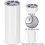 RTS USA Warehouse Stocked 500pcs Bulk 20oz Glossy Round Bottom Sublimation Blank Skinny Straight Tumbler with Plastic Straw