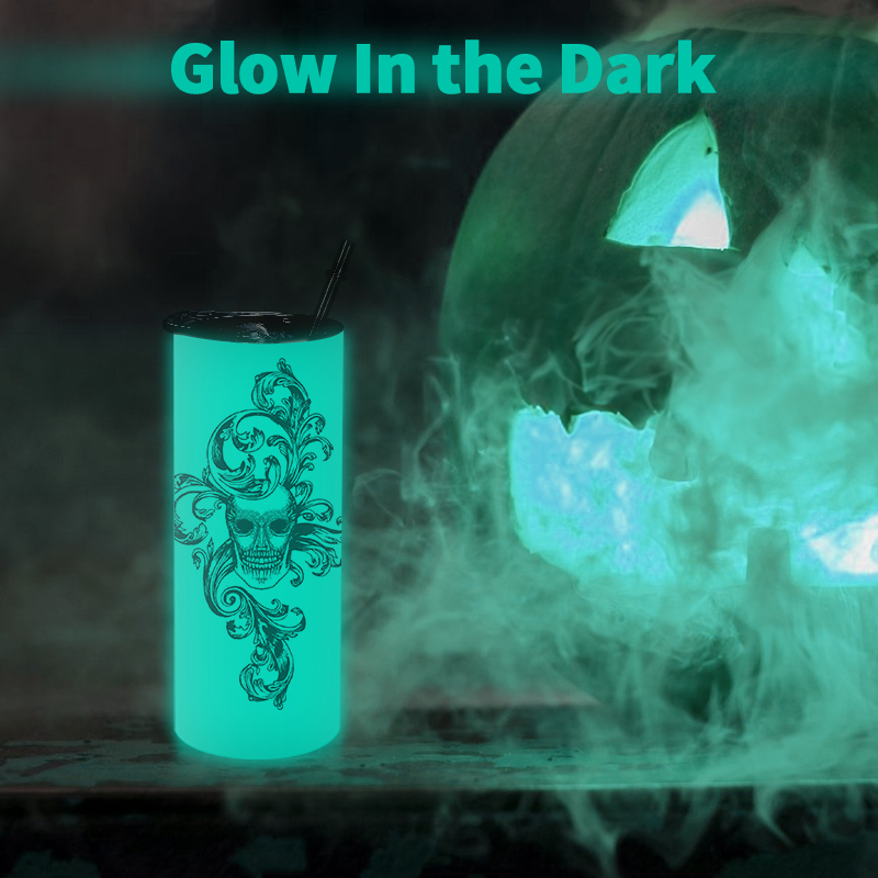Custom LOGO 20oz Halloween Glow in the Dark Cups Glow to Blue Tumbler Sublimation Cups with Lids and Straws