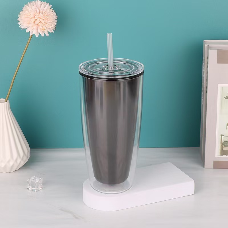 Factory Double Wall  Cold Drink Tumbler With Lids 700ml Milk Tea Fat U-shaped Plastic Cup